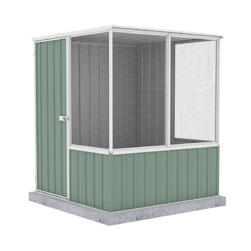 The Absco Chicken Coop 5' x 5' in Pale Eucalypt color in white background.