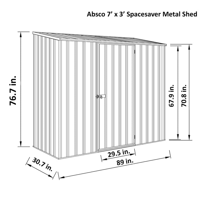 Absco 7' x 3' Space Saver Metal Storage Shed Dimensions
