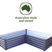 Absco The Organic Garden Co 4' x 4' x 1' Metal L Garden Bed with 'Australian made and owned' badge, isolated on white.