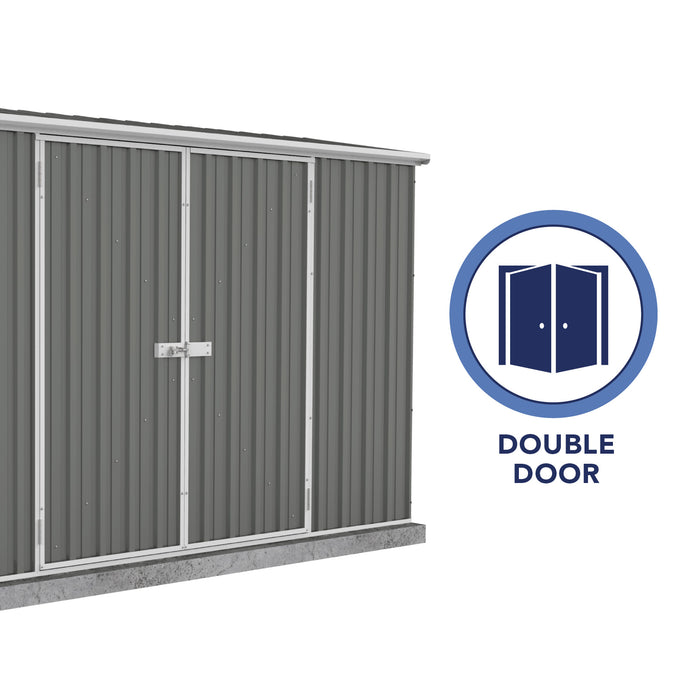 The double door feature of the Absco 10 foot Metal Storage Shed.
