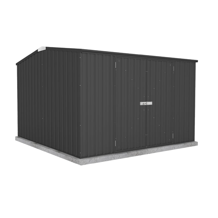 Absco 10x10 ft Premier Metal Outdoor Storage Shed in white background.
