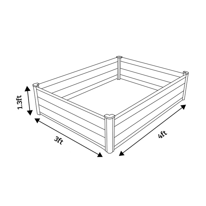 Line drawing of Absco 4x3ft The Organic Garden Co Metal Rectangle Garden Bed showing the dimensions with an empty interior for illustrative purposes.