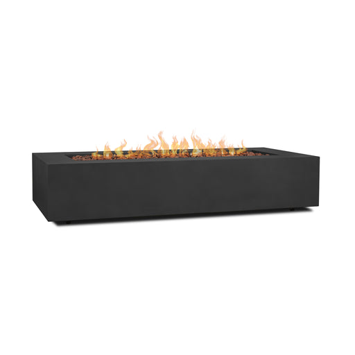 Elegant 70" Aegean Rectangle Fire Pit Table with Flames and Lava Rocks C9814LP-BLK in white background