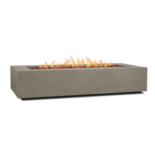 Elegant 70" Aegean Rectangle Fire Pit Table with Flames and Lava Rocks C9814LP-MGRY in white background