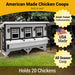 A farmhouse white OverEZ XL Chicken Coop that holds 20 chickens, flaunting American-made quality and Amish-trained craftsmanship, perfect for any season.