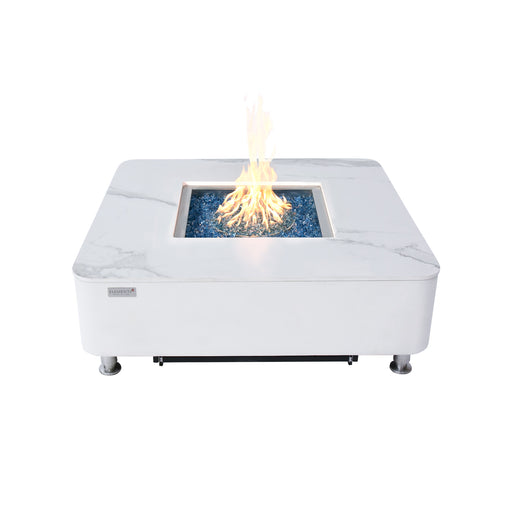 Elementi Plus Marble Porcelain Fire Table with glass fire