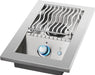 Angled view of the burner and blue-lit control knobs, showcasing the grill's elegant design.-BIB10RTNSS Napoleon-Grills-Built-In-70- Series-10-Inch-Single-Range-Top-Burner