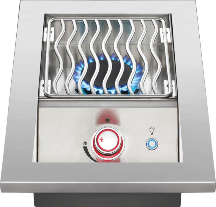 Angled view of burner that is switched on.-BIB10RTNSS Napoleon-Grills-Built-In-70- Series-10-Inch-Single-Range-Top-Burner