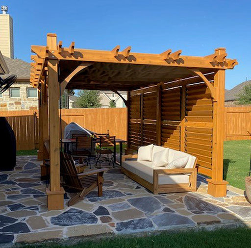 Outdoor Living Today Pergola with Retractable Canopy 10×16 set up in a cozy backyard.