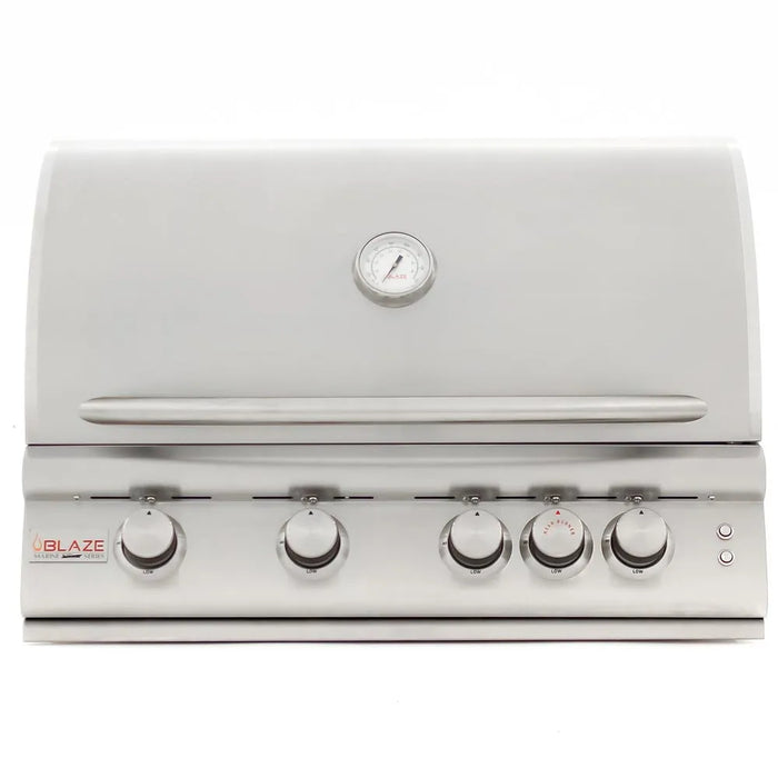 Front view of a Marine grade grill, with a focus on the powerful fan and sleek design.