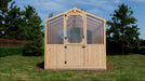 rendered 8x12 greenhouse from the front view side with the door