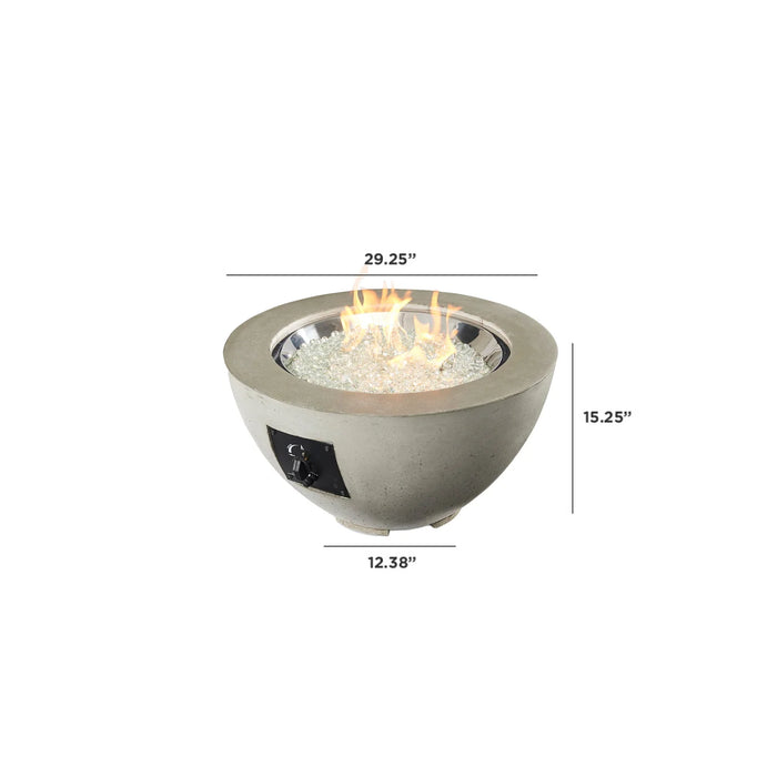 A diagram displaying the dimensions of the Outdoor Greatroom Co Cove Round 29-inch gas fire pit bowl.