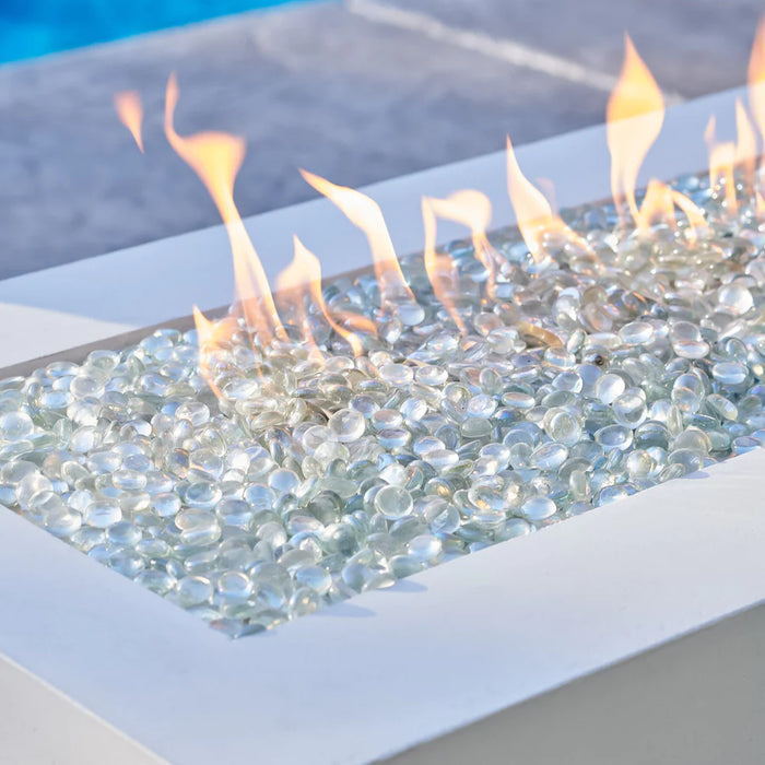 Close-up of the Fire Pit Table's flames flickering above the glass beads.