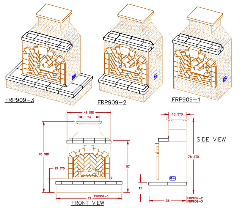 Outdoor Fireplace dimensions 2D