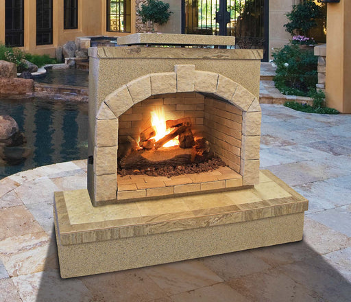 72-Inch Outdoor fireplace placed outside the house by the pool