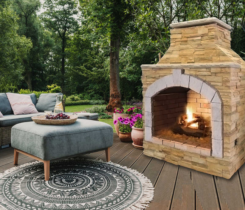 Cal Flame 48 Inch Outdoor Fireplace Elegance Warmth — Backyard