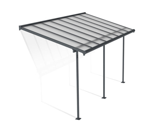 Canopia Sierra 7.5' x 15' Patio Cover in grey with clear roof panels, isolated cutout view showcasing frame and roof structure.