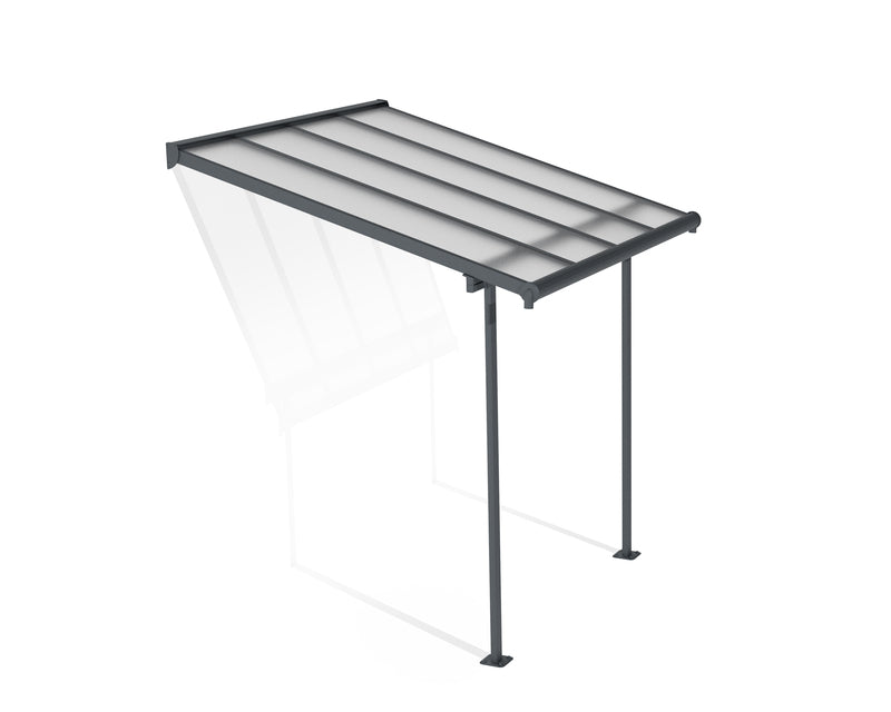 Canopia Sierra 7.5' x 7.5' Patio Cover in grey with clear roof panels, isolated cutout view showcasing frame and roof structure.