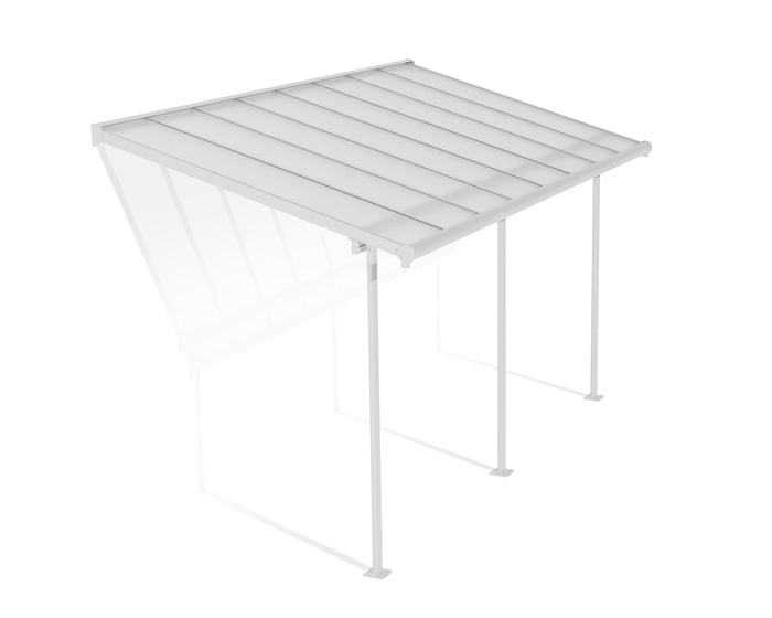 Canopia Sierra 7.5' x 15' Patio Cover in white with clear roof panels, isolated cutout view showing frame and roof structure.