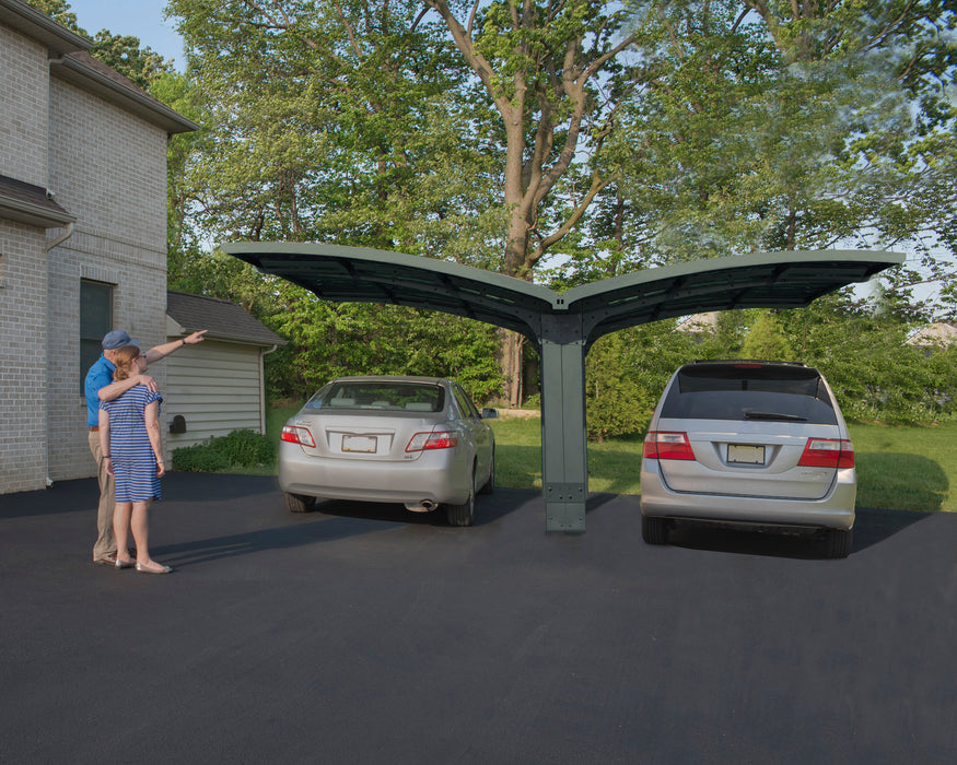 Canopia Arizona Breeze Double Carport Wing-Style Grey_Wings with two cars back view