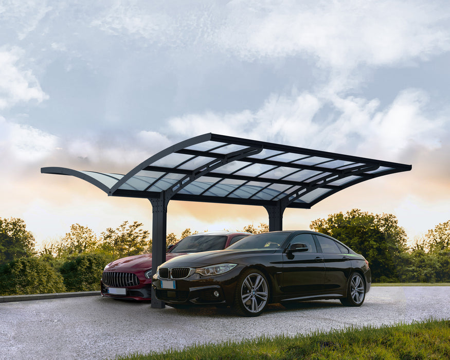 Canopia Arizona Breeze Double Carport Wing-Style solar_Grey_Wings_with cars