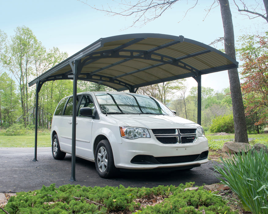 Canopia Atlas 5000 10' x 16' Carport Solar_Grey_outdoors with car