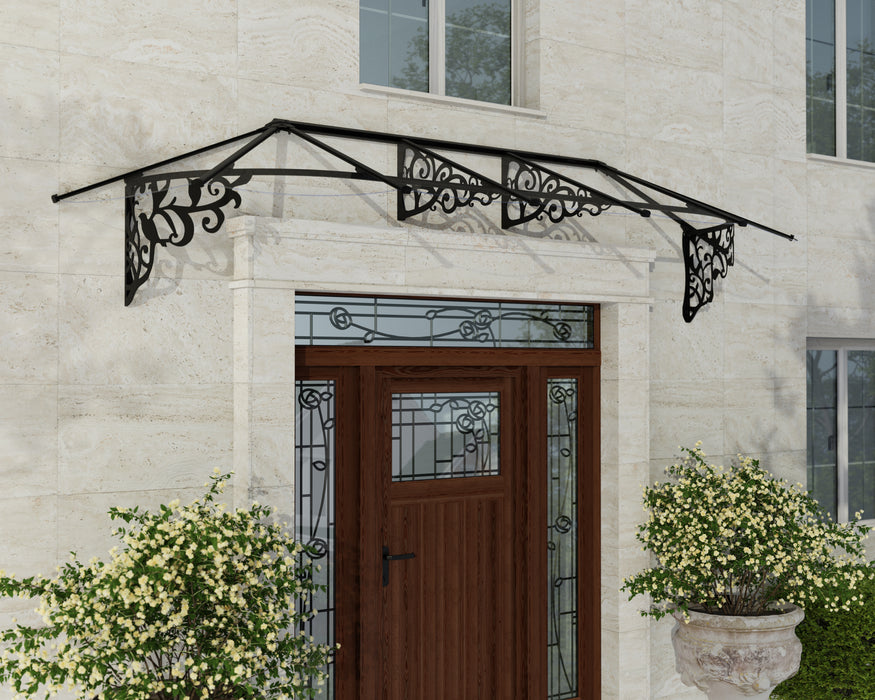 Canopia_Door_Awnings_Lily_XL_3x10.5_0.9x3.2_Black_Clear_Main