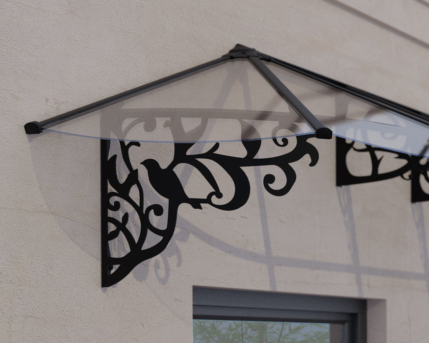 Canopia_Door_Awnings_Lily_XL_7x9_Black_Features_Ornamental_Design