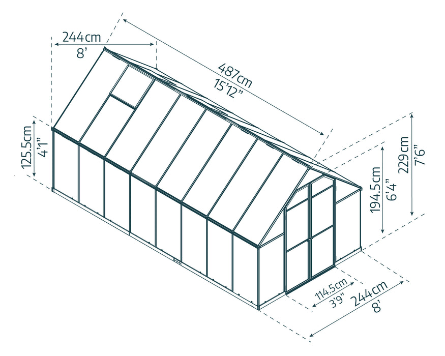 Canopia_Greenhouses_Essence_8x16_Silver_Dimensions