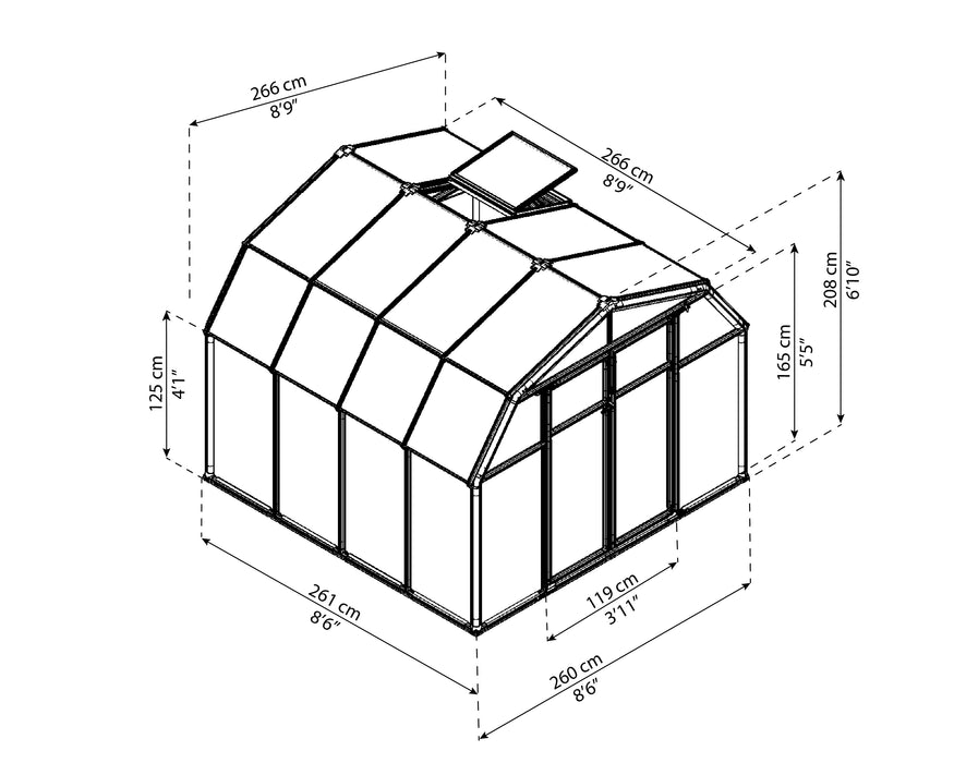 Canopia_Greenhouses_Hobby_Gardener_8x8_Green_Dimensions