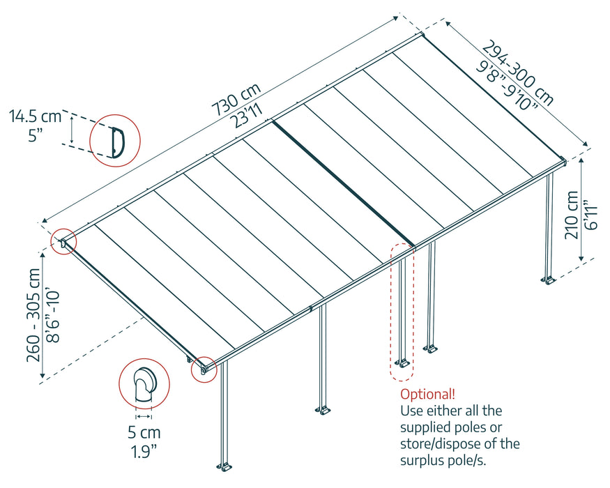 Canopia_Patio_Covers_Feria_10x24_3x7.3_Dimensions