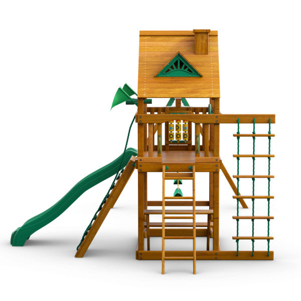 Side view of the wooden Chateau Swing Set