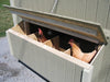Chickens in the nesting boxes of a Little Cottage Company Colonial Gable Chicken Coop, demonstrating the coop's functionality.
