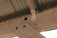 Detailed view of the wooden support beams and aluminum roof of the YM12949 14x12 Pavilion.