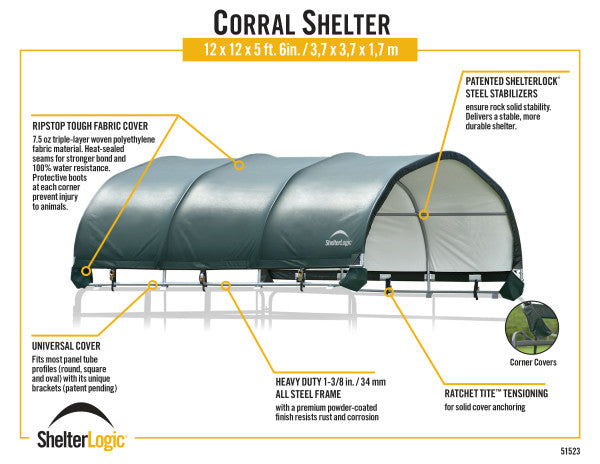 ShelterLogic Corral Shelter with Steel Frame and Ripstop Fabric Cover