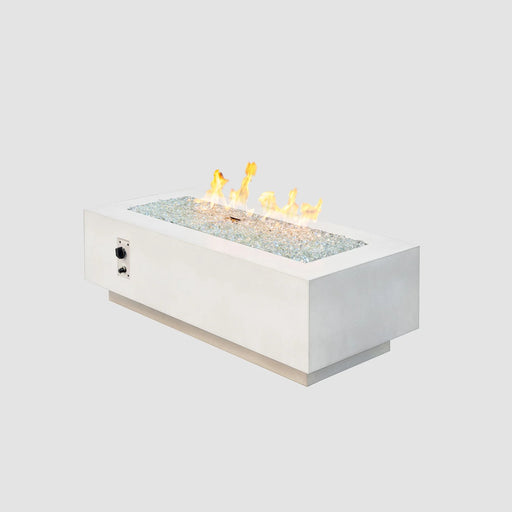 Outdoor Greatroom Co Cove Linear 54-Inch Gas Fire Pit Table in White on a White Background.