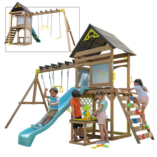 Kids playing around the outdoor swing set