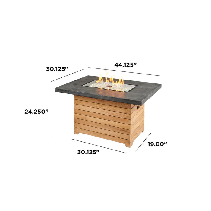 A diagram showing the dimensions of the Fire Pit Table, with measurements for height, diameter, and depth.