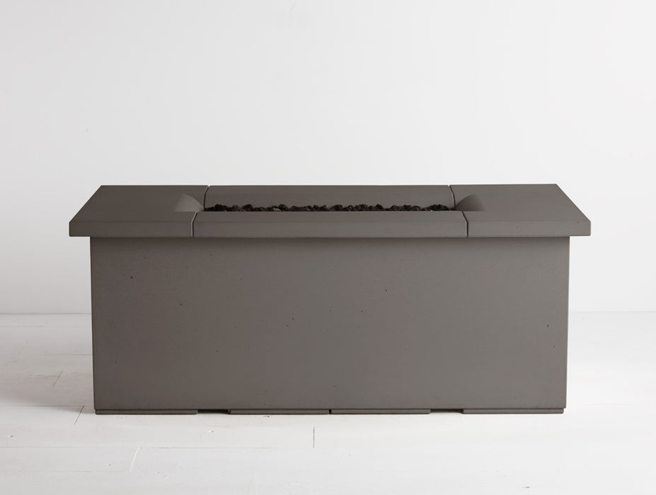 Cinder-hued Solus Decor Firetable showcasing the sleek concrete coffee table height perfect for contemporary outdoor settings.