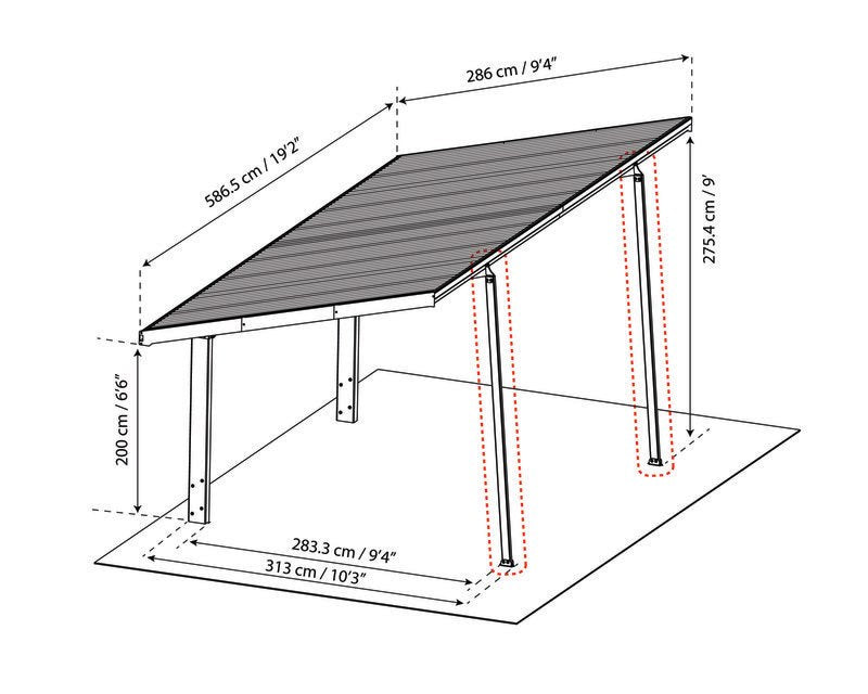  Dimensional drawing of the Canopia Sydney Winter Support Kit in Black showing various measurements.