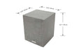 Dimensional view of the Elementi Tevere Series Small Side Table in Space Grey, showing width, depth, and height measurements of 13.8 inches and 18.1 inches, respectively, highlighted on the textured surface.