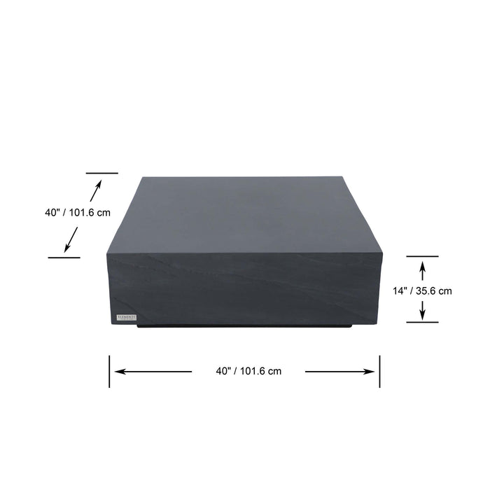 Top view showing the dimensions of the Elementi Colorado Slate Black Large Square Coffee Table.