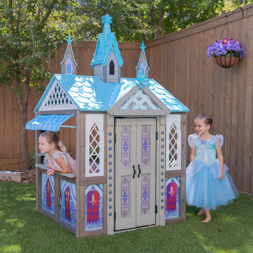 Frozen playhouse on a backyard