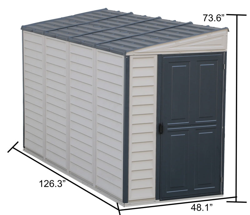 Graphical representation of Duramax Sidemate Plus 4'x10' shed's dimensions, showcasing the height, width, and depth.