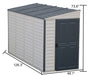 Graphical representation of Duramax Sidemate Plus 4'x10' shed's dimensions, showcasing the height, width, and depth.