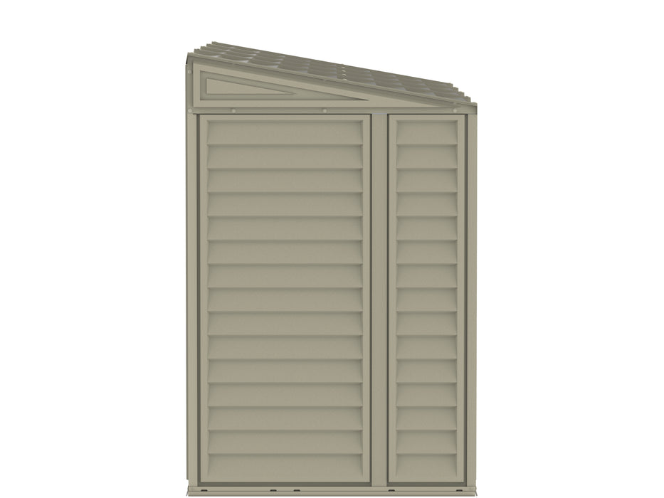 Duramax 4x10 ft Sidemate Vinyl Resin Outdoor Storage Shed with Foundation Kit back view in white background