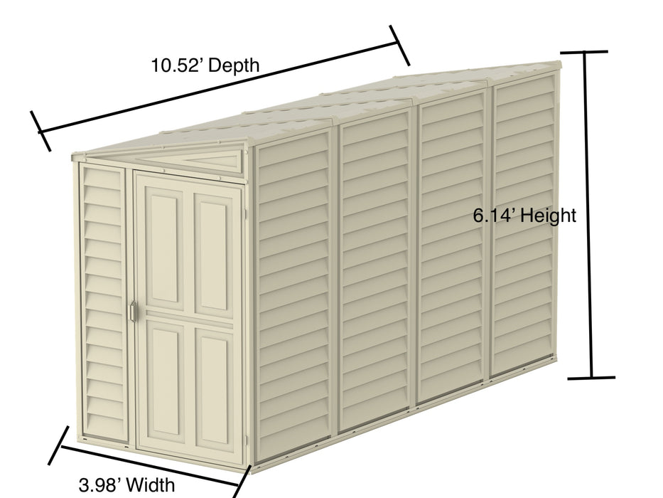 Duramax 4x10 ft Sidemate Vinyl Resin Outdoor Storage Shed with Foundation Kit dimensions