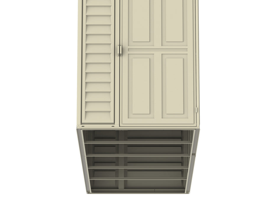 Duramax 4x10 ft Sidemate Vinyl Resin Outdoor Storage Shed with Foundation Kit view of the foundation beneath