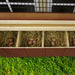 Inside view of EZ-Fit chicken coop's nesting boxes filled with straw and eggs.