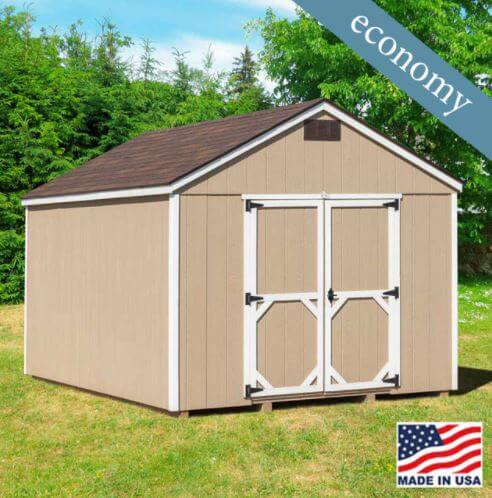 EZ-Fit Sheds Craftsman Storage Shed - Economy Model with Double Doors, Brown Roof, and Beige Panels, Made in the USA